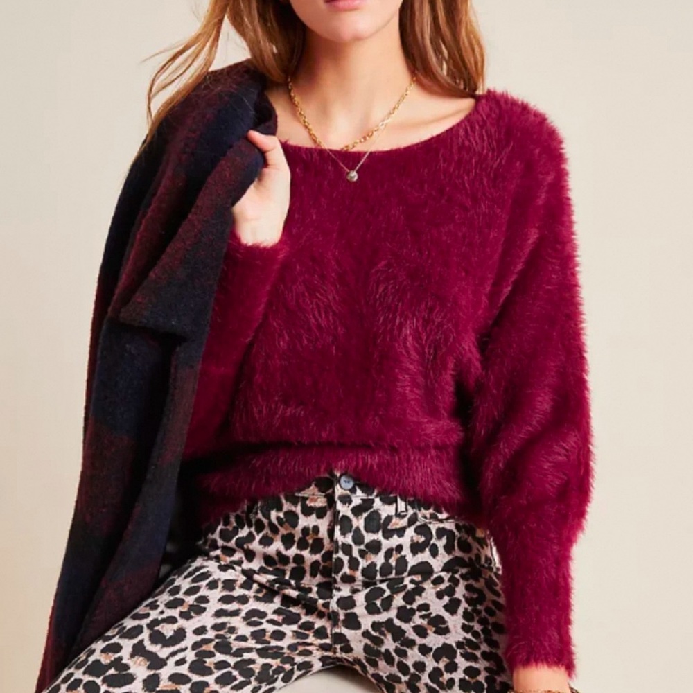 Brand new Anthropologie Women's Burgundy Fuzzy Sweater